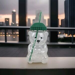 2025 Holiday New Glass Bear Cold Cup With Straw 20oz Mug Jar Coffee Unbranded